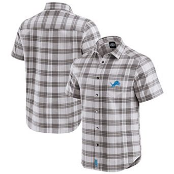 Men's Darius Rucker Collection by Fanatics Gray Detroit Lions Team Plaid Short Sleeve Full-Snap Shirt