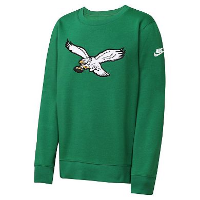 Youth Nike Kelly Green Philadelphia Eagles Rewind Essential Pullover Crewneck Sweatshirt