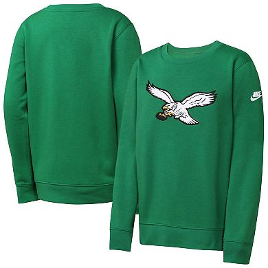 Youth Nike Kelly Green Philadelphia Eagles Rewind Essential Pullover Crewneck Sweatshirt