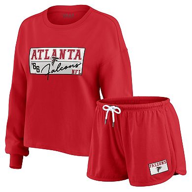 Women's WEAR by Erin Andrews Red Atlanta Falcons Heavy Rugby Jersey Long Sleeve T-Shirt & Shorts Lounge Set