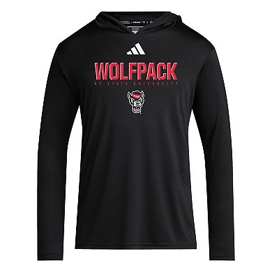 Men's adidas Black NC State Wolfpack 2025 AEROREADY Sideline Training Long Sleeve Hooded T-Shirt