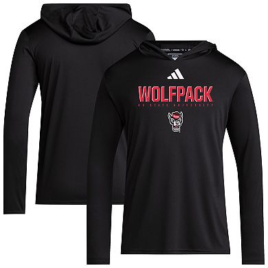 Men's adidas Black NC State Wolfpack 2025 AEROREADY Sideline Training Long Sleeve Hooded T-Shirt