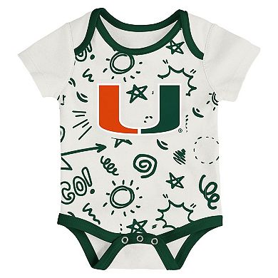 Newborn & Infant Outerstuff Miami Hurricanes Three-Pack All Day Play Bodysuit Set