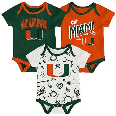 Newborn & Infant Outerstuff Miami Hurricanes Three-Pack All Day Play Bodysuit Set