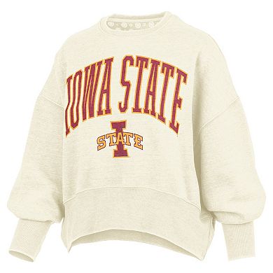 Women's Pressbox Natural Iowa State Cyclones Oversized Waist-Length Crewneck Sweatshirt