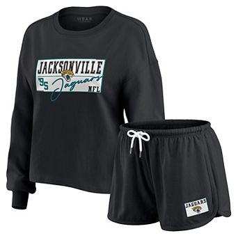 Women's WEAR by Erin Andrews Black Jacksonville Jaguars Heavy Rugby Jersey Long Sleeve T-Shirt & Shorts Lounge Set