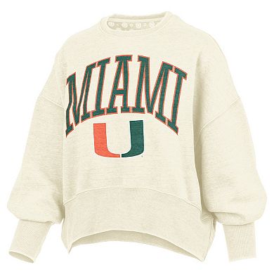 Women's Pressbox Natural Miami Hurricanes Oversized Waist-Length Crewneck Sweatshirt