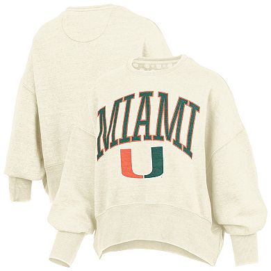 Women's Pressbox Natural Miami Hurricanes Oversized Waist-Length Crewneck Sweatshirt