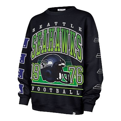Women's '47 College Navy Seattle Seahawks Go Big Oversized Pullover Sweatshirt
