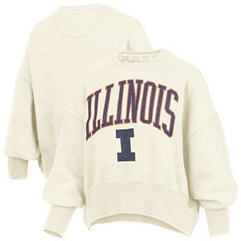 Women's Pressbox Natural Illinois Fighting Illini Oversized Waist-Length Crewneck Sweatshirt