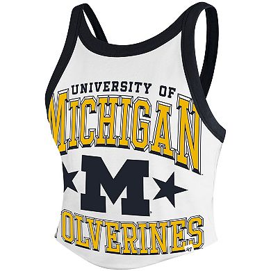 Women's '47 White Michigan Wolverines Energize Sporty Cropped Racerback Tank Top
