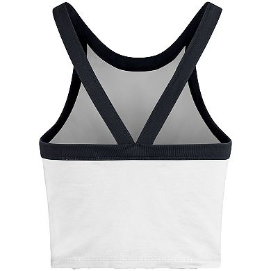 Women's '47 White Michigan Wolverines Energize Sporty Cropped Racerback Tank Top