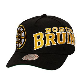 Men's Mitchell & Ness Black Boston Bruins Busted Logo Wordmark Wrap-Around Pro Pinch Adjustable Hat