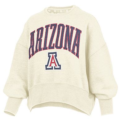 Women's Pressbox Natural Arizona Wildcats Oversized Waist-Length Crewneck Sweatshirt