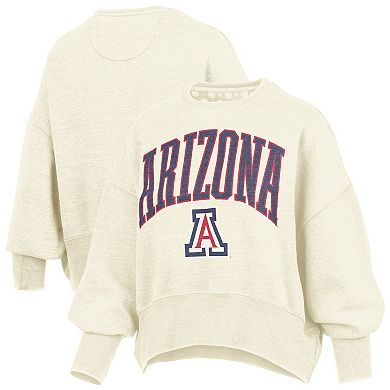 Women's Pressbox Natural Arizona Wildcats Oversized Waist-Length Crewneck Sweatshirt