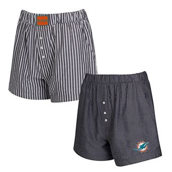 Women's Concepts Sport Black Miami Dolphins Two-Pack Stripes and Solids Boxer Shorts Set