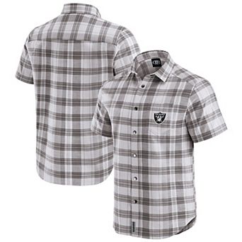 Men's Darius Rucker Collection by Fanatics Gray Las Vegas Raiders Team Plaid Short Sleeve Full-Snap Shirt