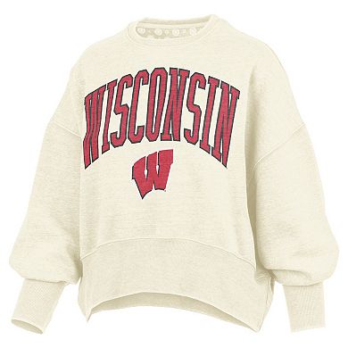 Women's Pressbox Natural Wisconsin Badgers Oversized Waist-Length Crewneck Sweatshirt