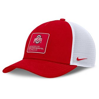 Men's Nike Scarlet/White Ohio State Buckeyes 2025 On-Field Rise Engineered Trucker Adjustable Hat