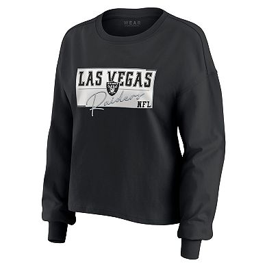 Women's WEAR by Erin Andrews Black Las Vegas Raiders Heavy Rugby Jersey Long Sleeve T-Shirt & Shorts Lounge Set