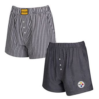 Women's Concepts Sport Black Pittsburgh Steelers Two-Pack Stripes and Solids Boxer Shorts Set