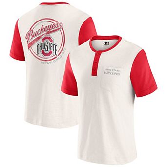 Men's Darius Rucker Collection by Fanatics Cream/Scarlet Ohio State Buckeyes Henley Color Block Slub T-Shirt