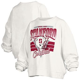 Women's Pressbox White Stanford Cardinal Oversized Janice Retro Waist-Length Pullover Sweatshirt