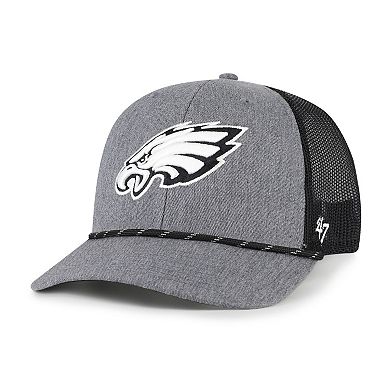 Men's '47 Heather Charcoal Philadelphia Eagles Carbon Rope Trucker Adjustable Hat