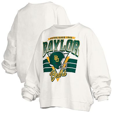 Women's Pressbox White Baylor Bears Oversized Janice Retro Waist-Length Pullover Sweatshirt