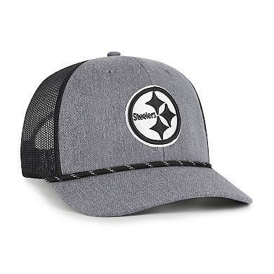 Men's '47 Heather Charcoal Pittsburgh Steelers Carbon Rope Trucker Adjustable Hat