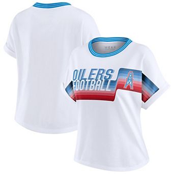 Women's WEAR by Erin Andrews White Houston Oilers Cropped Center Stripe Dolman T-Shirt