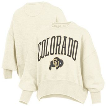 Women's Pressbox Natural Colorado Buffaloes Oversized Waist-Length Crewneck Sweatshirt