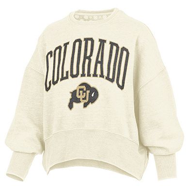 Women's Pressbox Natural Colorado Buffaloes Oversized Waist-Length Crewneck Sweatshirt