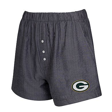 Women's Concepts Sport Black Green Bay Packers Two-Pack Stripes and Solids Boxer Shorts Set