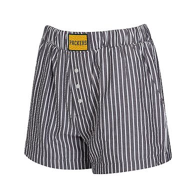 Women's Concepts Sport Black Green Bay Packers Two-Pack Stripes and Solids Boxer Shorts Set