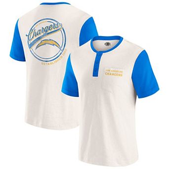 Men's Darius Rucker Collection by Fanatics Cream Los Angeles Chargers Henley Colorblock Slub Pocket T-Shirt