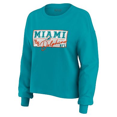 Women's WEAR by Erin Andrews Aqua Miami Dolphins Heavy Rugby Jersey Long Sleeve T-Shirt & Shorts Lounge Set