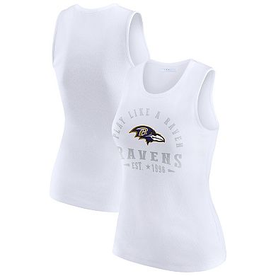 Women's WEAR by Erin Andrews White Baltimore Ravens Ribbed Graphic Tank Top