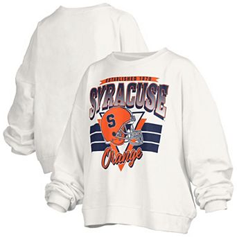 Women's Pressbox White Syracuse Orange Oversized Janice Retro Waist-Length Pullover Sweatshirt