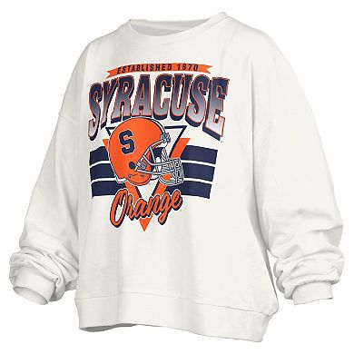 Women's Pressbox White Syracuse Orange Oversized Janice Retro Waist-Length Pullover Sweatshirt