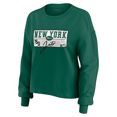 Women's WEAR by Erin Andrews Green New York Jets Heavy Rugby Jersey Long Sleeve T-Shirt & Shorts Lounge Set