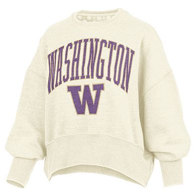 Women's Pressbox Natural Washington Huskies Oversized Waist-Length Crewneck Sweatshirt