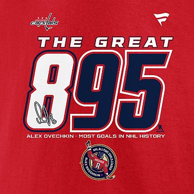 Men's Fanatics Alexander Ovechkin Red Washington Capitals NHL All-Time Leading Goal Scorer The Great 895 T-Shirt