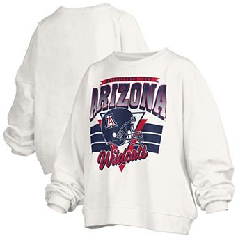 Women's Pressbox White Arizona Wildcats Oversized Janice Retro Waist-Length Pullover Sweatshirt