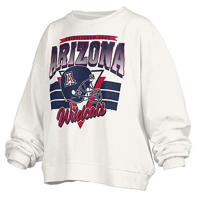 Women's Pressbox White Arizona Wildcats Oversized Janice Retro Waist-Length Pullover Sweatshirt