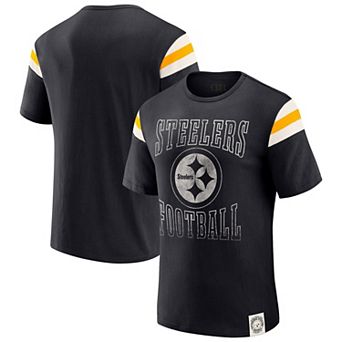 Men's Darius Rucker Collection by Fanatics Black Pittsburgh Steelers Football Stripe Sleeve T-Shirt