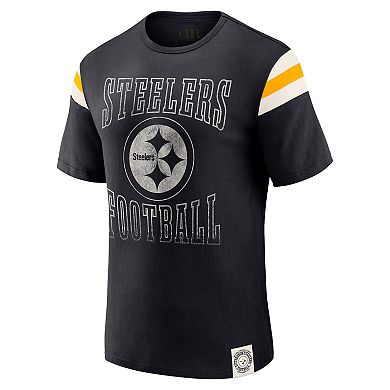Men's Darius Rucker Collection by Fanatics Black Pittsburgh Steelers Football Stripe Sleeve T-Shirt