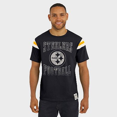 Men's Darius Rucker Collection by Fanatics Black Pittsburgh Steelers Football Stripe Sleeve T-Shirt