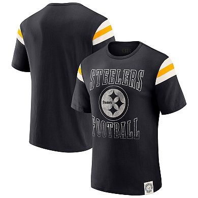 Men's Darius Rucker Collection by Fanatics Black Pittsburgh Steelers Football Stripe Sleeve T-Shirt