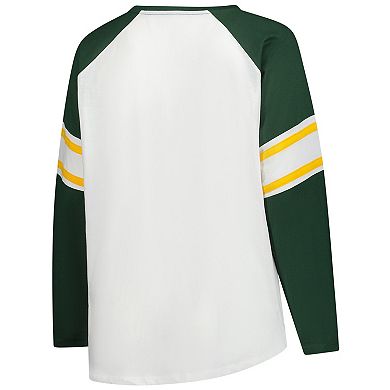 Women's Fanatics White Green Bay Packers Plus Size Redzone Lace Up Long Sleeve T-Shirt
